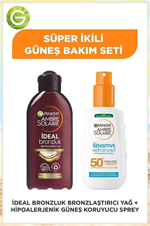 Garnier Ambre Solaire Sensitive Advanced Güneş Koruyucu Sprey Spf50+ & Ideal Bronzluk Bronzlaştırıcı Yağ