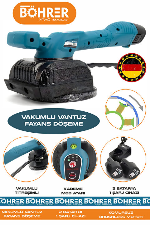 Genel Markalar ALMAN V258 ÇİFT AKÜLÜ VANTUZ FAYANS TUTMA TİTREŞİMLİ AKÜLÜ TOKMAK FAYANS DÖŞEME TUTMA MAKİNESİ