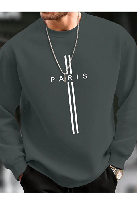 Revasser Unisex Kadın/Erkek PARİS Özel Renkli Oversize Bisiklet Yaka Pamuklu Sweatshirt