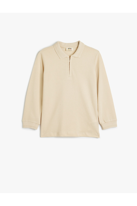 Koton Basic Polo Tişört Uzun Kollu Yarım Fermuarlı Pamuklu