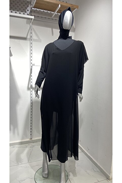 GİZGİYİM Siyah Şifon Kaftan Pareo Büyük Beden