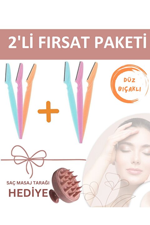 GrandeAccessory Yüz Jileti Kaş Usturası / 2 Li Fırsat Paketi Masaj Tarağı Hediyeli