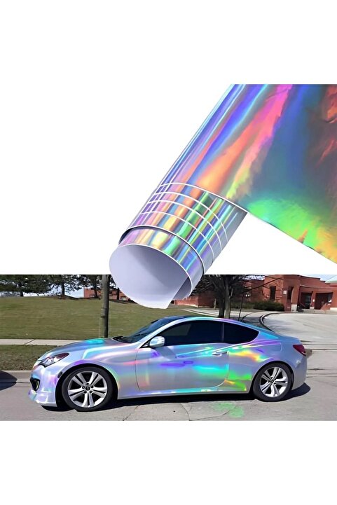 MeyZone Hologram Gökkuşağı Rainbow Folyo Hava Kanallı Araç Döşeme Kaplama Folyosu 30 Cm X 1 Metre Folyo