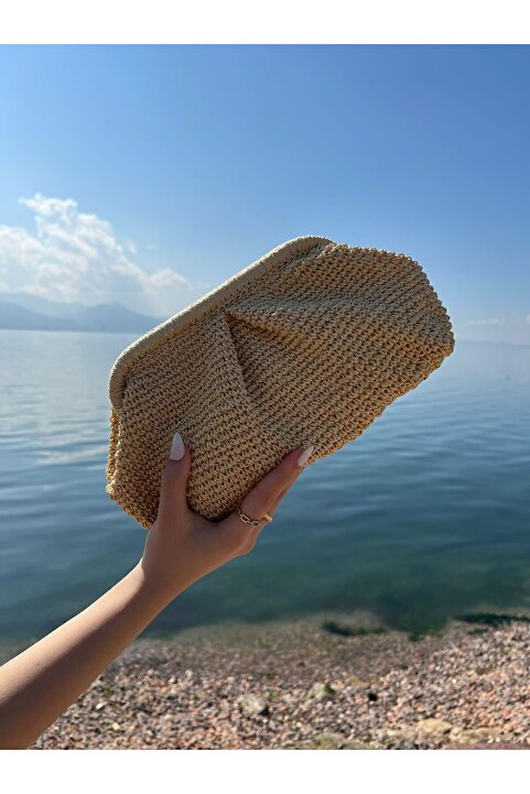 bygothicas Açık Renk Hasır Burslu Portföy Clutch Çanta