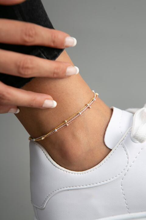 Elika Silver Kadın Dorika Top Detaylı 3 Renk 925 Ayar Gümüş Halhal