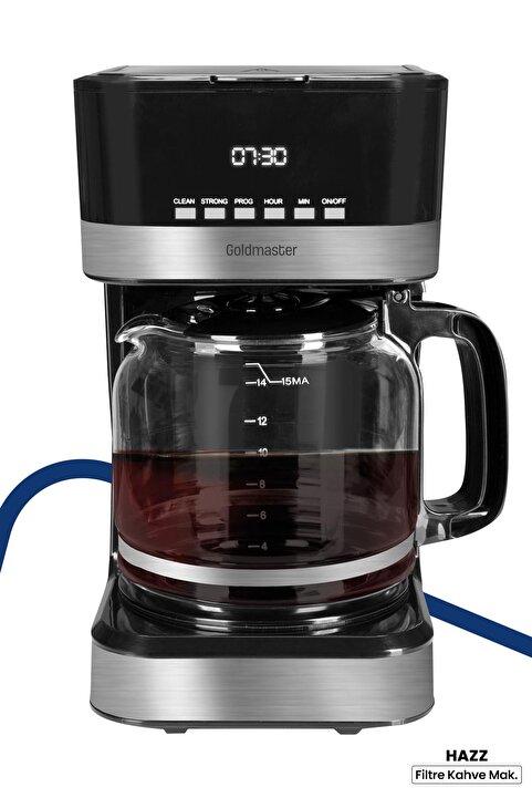 GoldMaster Hazz 1.8 Litre Cam Sürahili Yıkanabilir Filtreli Otomatik Zaman Ayarlı Dijital Filtre Kahve Makinesi