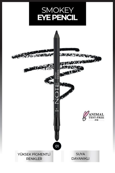Note Cosmetics Smokey Eye Pencil Waterproof Aplikatörlü Suya Dayanıklı Göz Kalemi - 01 Black - Siyah