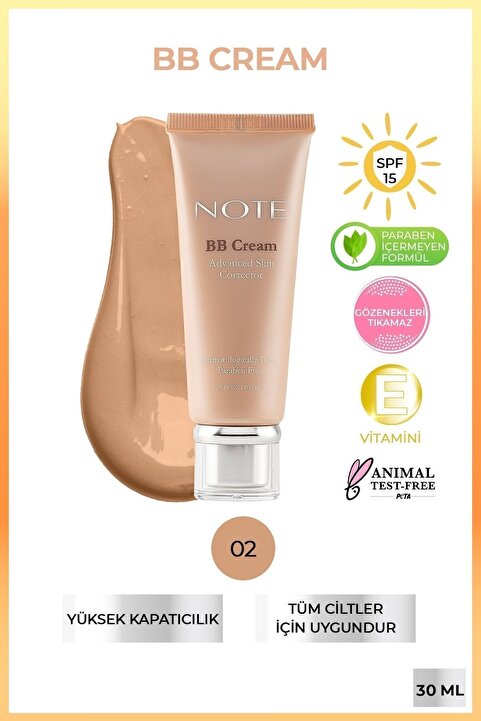 Note Cosmetics BB Cream SPF 15 Nemlendirici Etkili Yoğun Kapatıcı BB Krem - 02 Orta Koyu