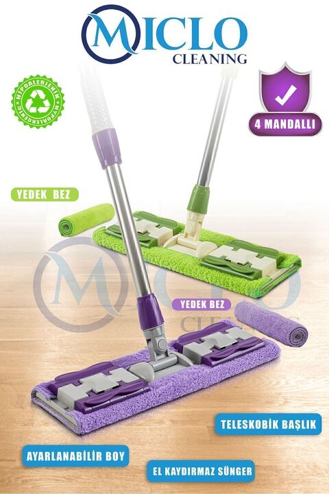 MICLO CLEANING Mandallı Teleskobik Mop +2 Bez