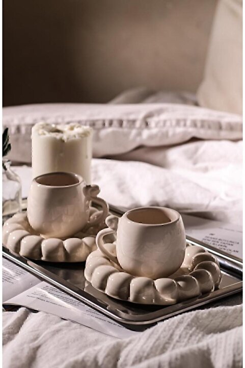 LALEZEN HOME PAPATYA MODEL 2Lİ FİNCAN TAKIMI - KAHVE SUNUM TAKIMI