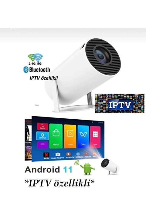 Genel Markalar Hy300 Beyaz Ultrahd Projeksiyon Android 12 200 Lümen Işık Gücü Wifi Bluetooth Ekran Yansıt