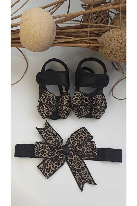 mini sempatik Leopar Desenli Bebek Patik Ve Bandana Seti Bebek Ayakkabı Bandana Seti