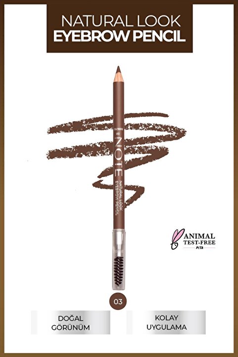 Note Cosmetics Natural Eyebrow Pencil Waterproof Çift Taraflı Suya Dayanıklı Kaş Kalemi 03 Brown - Kahve