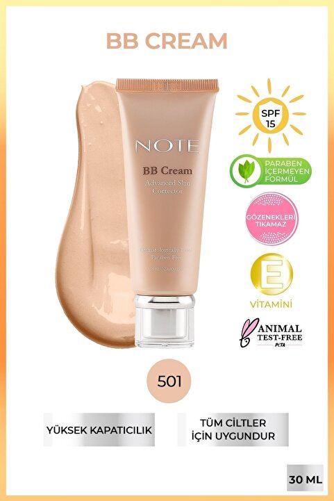 Note Cosmetics BB Cream SPF 15 Nemlendirici Etkili Yoğun Kapatıcı BB Krem - 501 Açık