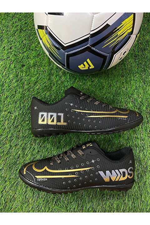YUSUFSHOES ERKEK ÇOCUK HALISAHA FUTBOL AYAKKABISI SİYAH ALTIN