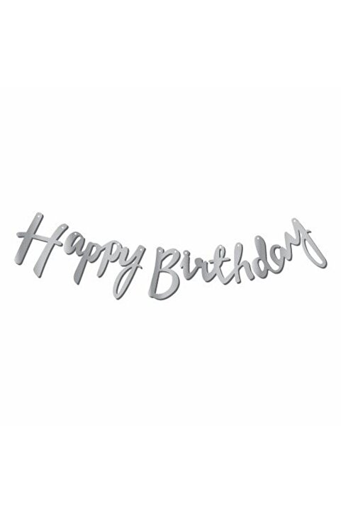 Genel Markalar Gümüş Happy Birthday Kaligrafik Yazı Gümüş Renk
