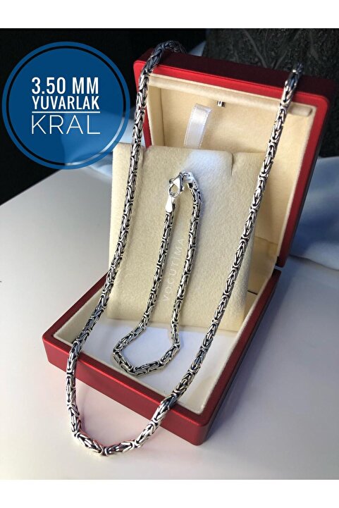 vogutima Erkek Gümüş Set - 3.5mm Yuvarlak Kral Model • Işıklı Kutuda Sevgiliye • Eşe • Babaya Bileklik Kolye