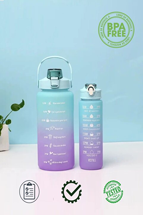 Miomi Su Matarası 2’li Motivasyonel Sporcu Su Matarası Seti 2lt Ve 0,9lt Bpa Free