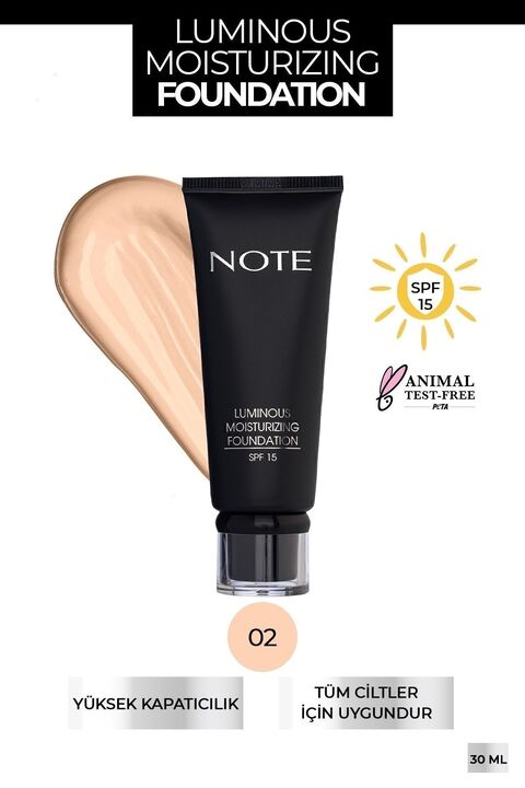 Note Cosmetics Luminous Moisturizing Spf 15 Nemlendirici Etkili Parlak Bitişli Fondöten - 02 Natural Beige