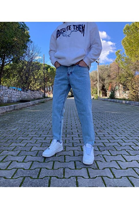 oraystore Yıkamalı Mavi Boyfriend Pantolon