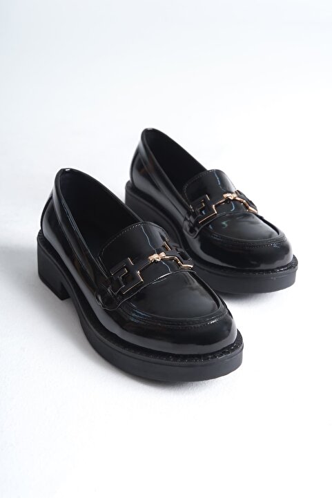 Buem Loafer Günlük Parlak Rugan Orta Boy Tabanlı Şık Tokalı Rahat Oxford Ayakkabı