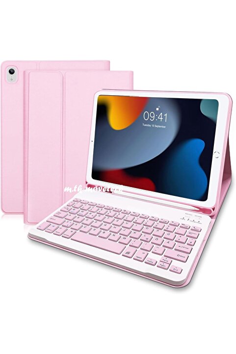 m.tk moveteck Ipad 9.nesil 10.2 Uyumlu Tablet Bluetooth Özellikli Kablosuz Kalem Bölmeli Klavyeli Kılıf