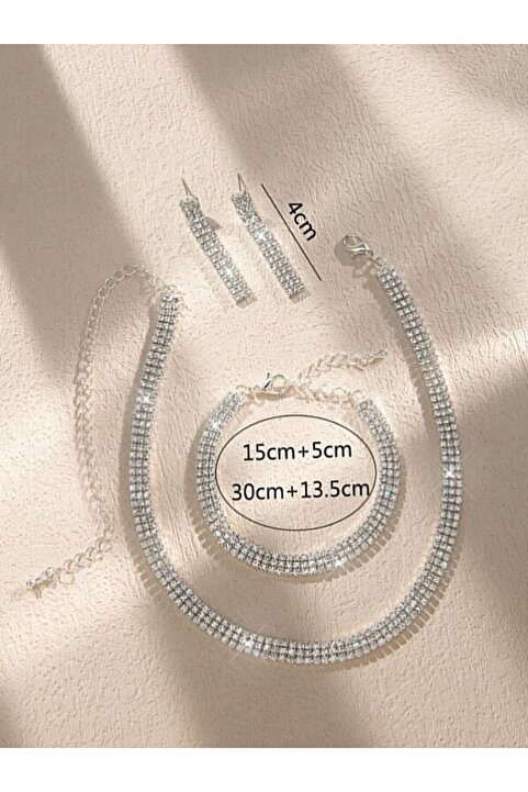 muptejewelry Zirkon 3 Sıra Abiye Gelinlik Seti