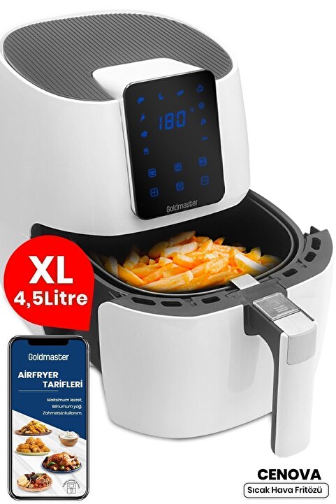 GoldMaster Cenova Dijital Dokunmatik 10 Ön Ayarlı Airfryer Yağsız Kızartma Sıcak Hava Fritöz