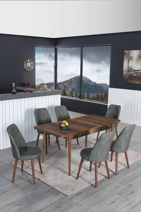Lion 6 Kişilik Açılır Masa Sandalye Takımı Mutfak Masası Takımı Salon Masası Yemek Masası Masa Takımı