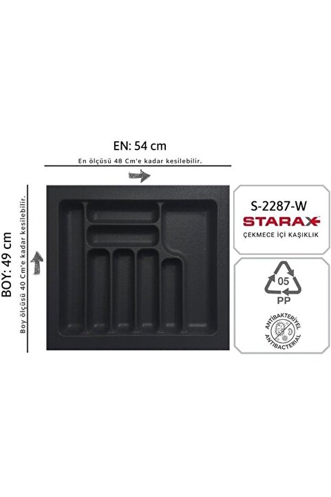 Starax S-2287-g 54x49 Çekmece Içi Gri Plastik Kaşıklık 48x40 A Kadar Kesilebilir