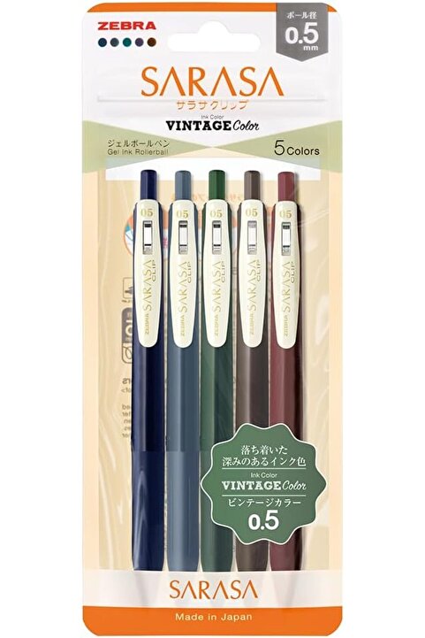 Zebra Sarasa 0.5mm Vintage Colors 5'li Kalem Seti - Set 1