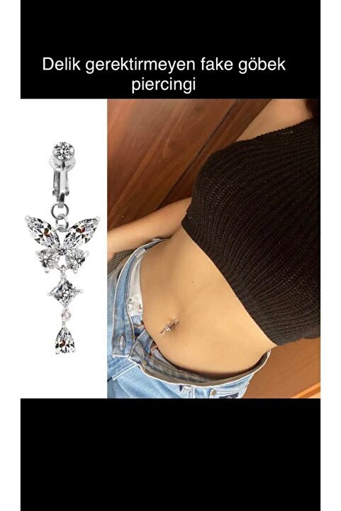 Arescollection Delik Gerektirmeyen Klipsli Sıkıştırmalı Sahte Göbek Piercingi