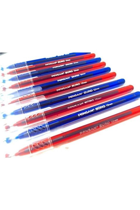 Pensan Büro 1.0 Mm Tükenmez Kalem 5 Kırmızı Kalem, 5 Mavi Kalem