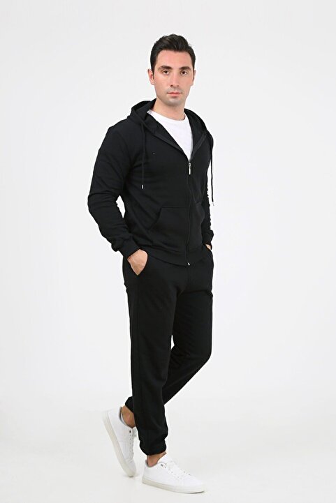 trendypassion Unisex Siyah Fermuarlı Ceket Takım Eşofman Takımı