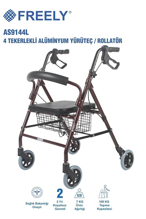 Freely AS9144L 4 TEKERLEKLİ ALÜMİNYUM YÜRÜTEÇ / ROLLATÖR