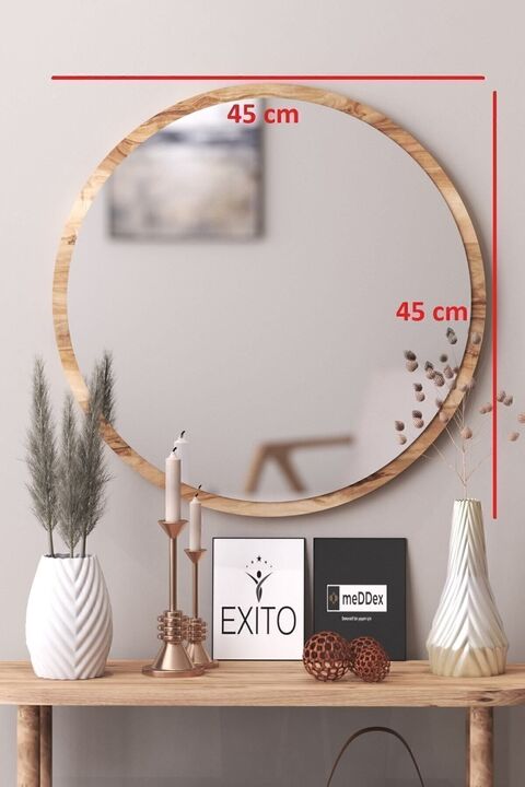 SUEL HOUSE Dekoratif Oval Ceviz Duvar Aynası 45 Cm