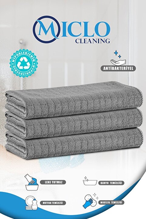MICLO CLEANING Mikrofiber Kareli Mutfak Bezi | 40x40cm Leke Tutmaz | Deterjan ile Kullanıma Uygun | x3 Adet