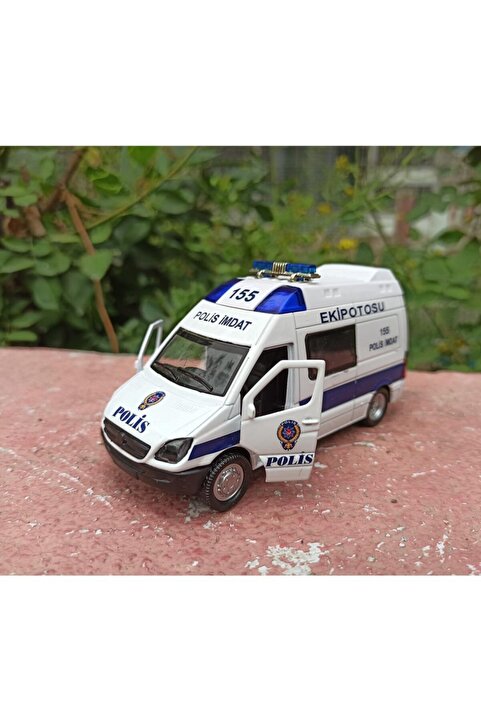 Genel Markalar Işıklı Sesli Metal Model Die Cast Çek Bırak Oyuncak Polis Arabası
