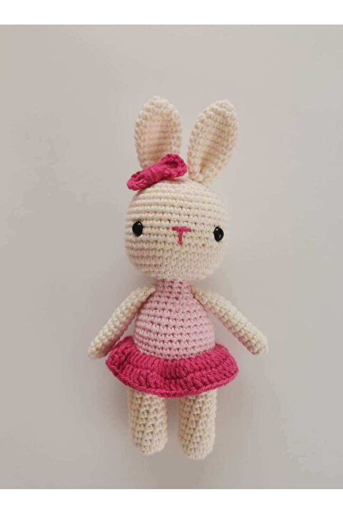 Toyscity Süslü Minik Kız Tavşan Organik Örgü Oyuncak,amigurumi Bebek/el Işi Oyuncak/bebek Hediyesi