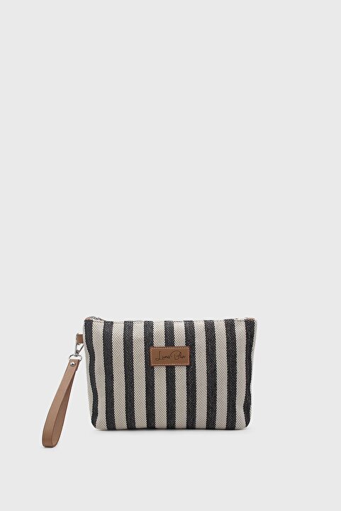 LUNABLU Kadın Çizgili Keten Clutch Çanta