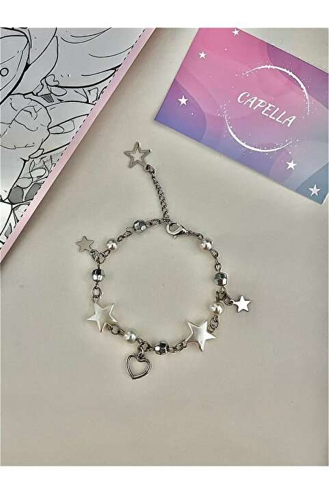 Capella Kalpli Incili Yıldızlı Fairycore Coquette Y2k Bileklik