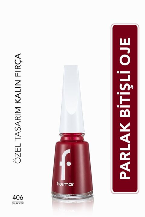 Flormar Klasik Parlak Bitişli Yüksek Pigmentli Oje - Nail Enamel -406 Dark Red New- 8682536036009