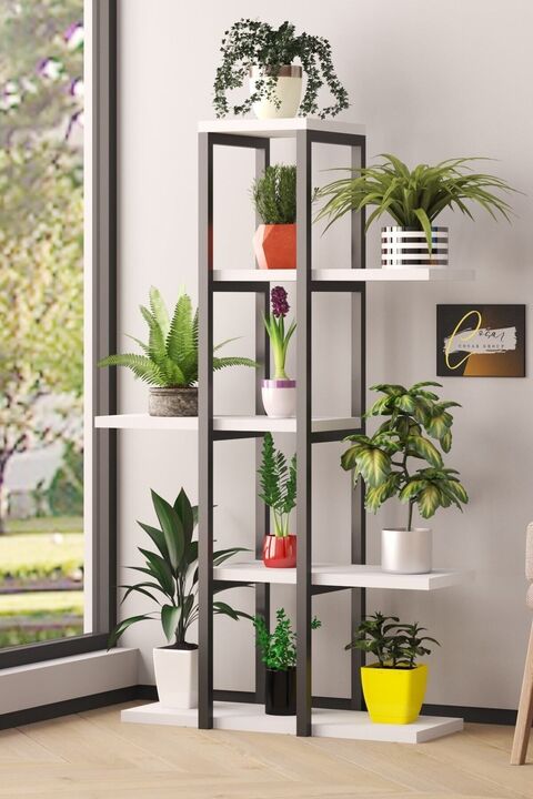 Cosargroup Dekoratif 5 Raflı Metal Çiçeklik Saksı Standı Saksılık Beyaz