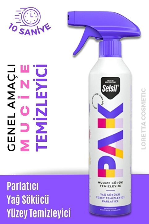 Selsil Pak 500 ml Mucize Köpük Temizleyici Sprey Yağ Sökücü Yüzey Temizleyici Parlatıcı Paksprey1li