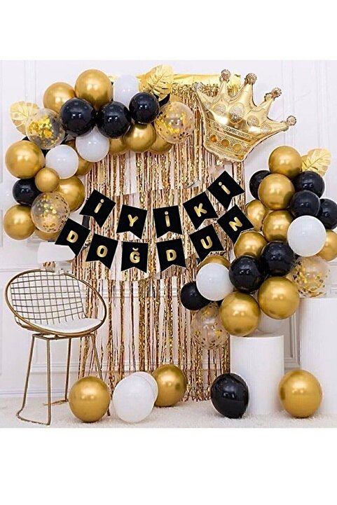 Mini Parti Kral Taçlı Balon Zinciri Doğum Günü Seti Iyi Ki Doğdun Doğum Günü ( S02 )