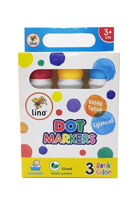 Lino Dot Markers Boya Kalemi Sarı Mavi Kırmızı 3 Lü Yıkanabilir Ln-603