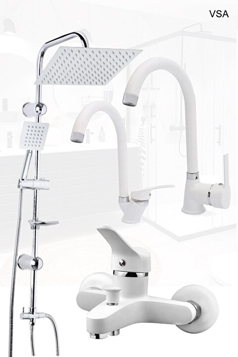 VSA Beyaz Robot Yağmurlama Duş Seti Banyo Mutfak Lavabo Bataryası Pirinç Musluk Seti