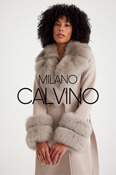 Milano Calvino Kürklü Kaşmir Palto ( Krem )
