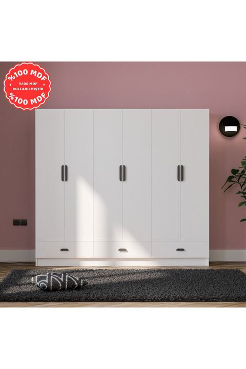 İMBAŞ İnci 6 Kapak 3 Çekmeceli Gardırop %100 MDF