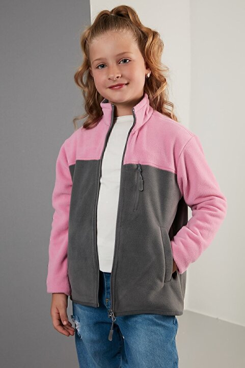 Lela Yumuşak Dokulu Fermuarlı Renk Bloklu Dik Yaka Cepli Polar Unisex Çocuk Polar 5905001